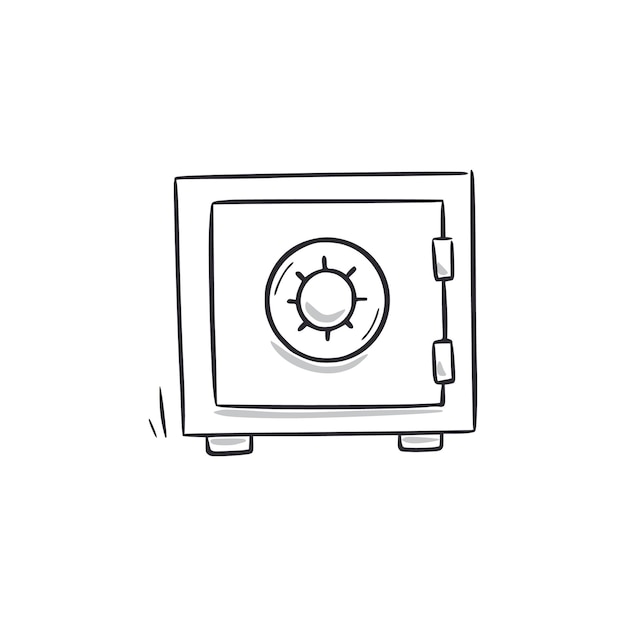 Dinero caja fuerte garabato Guardar caja mano dibujado boceto estilo icono Dinero banco seguridad financiera garabato dibujado concepto