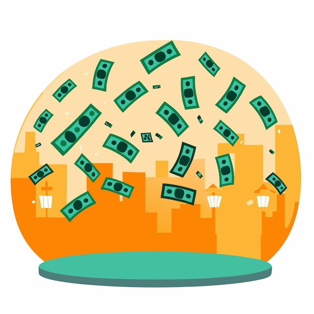 Dinero cayendo del cielo Una representación de dibujos animados de la prosperidad