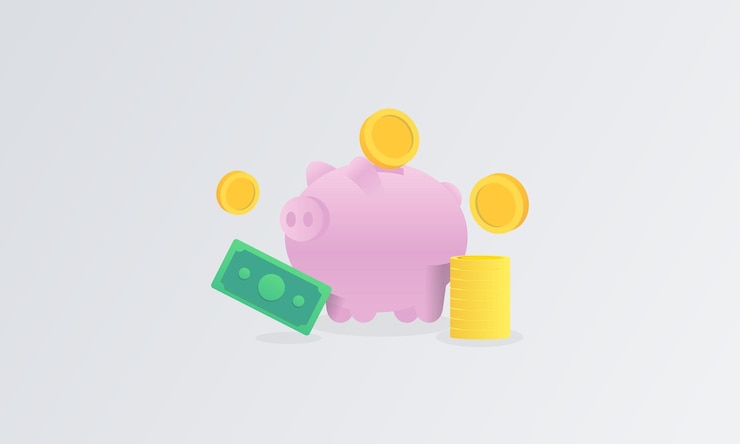 Vector dinero concepto dinero bolsa monedas pila y billetes logo