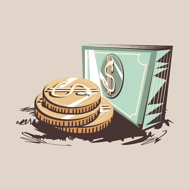 dinero dólar billete moneda estilo retro moneda