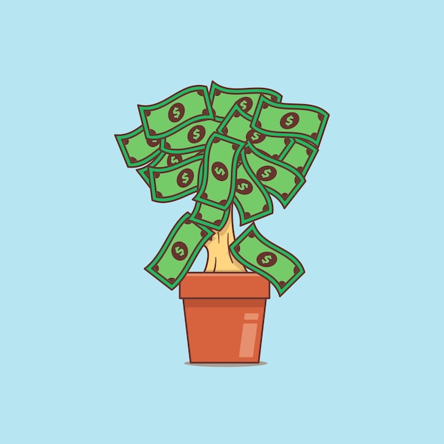 Dinero efectivo árbol dibujos animados vector icono ilustración finanzas árbol icono concepto aislado fondo