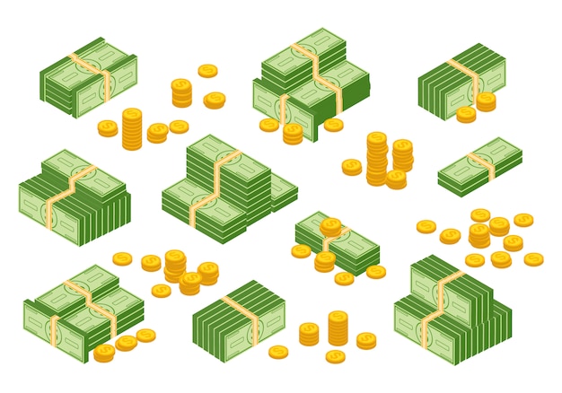 Dinero en efectivo, dólares, billetes en efectivo, monedas de oro