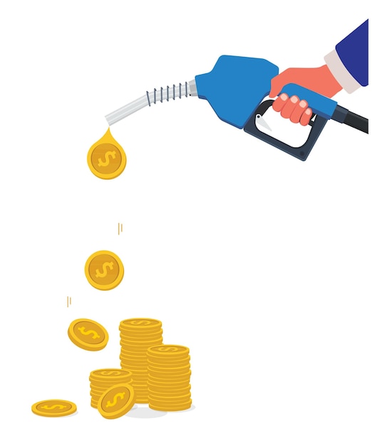 El dinero está saliendo de la boquilla de combustible Ilustración de acciones