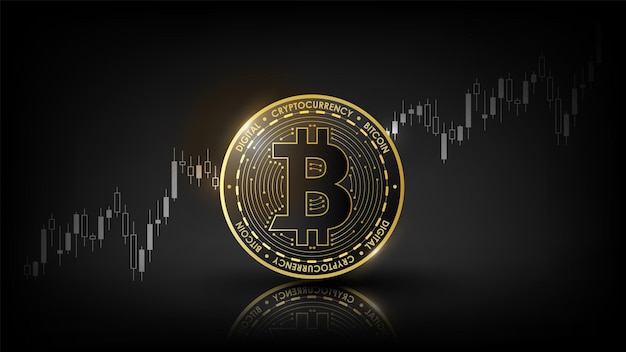 Dinero futurista de la criptomoneda digital de bitcoin dorado sobre fondo de vela