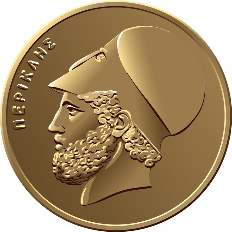 Vector dinero griego vector reverso de moneda dracmas con perfil de pericles