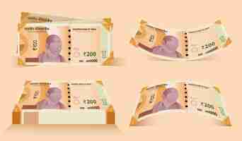 Vector dinero de la ilustración vectorial india 200 rupias