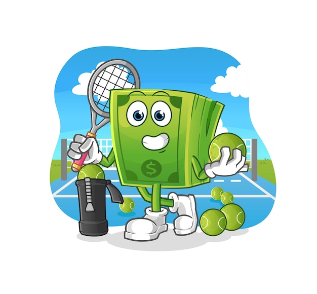 El dinero juega a la ilustración de tenis. vector de personaje