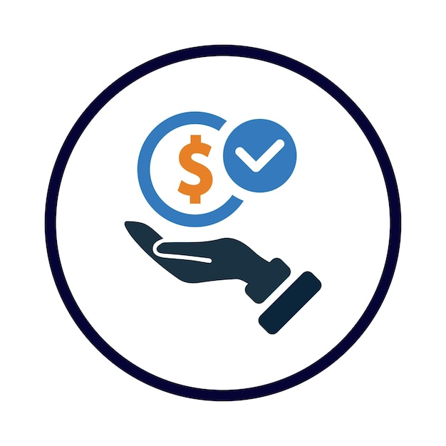 dinero de la mano marca de pago dinero en el icono de la mano