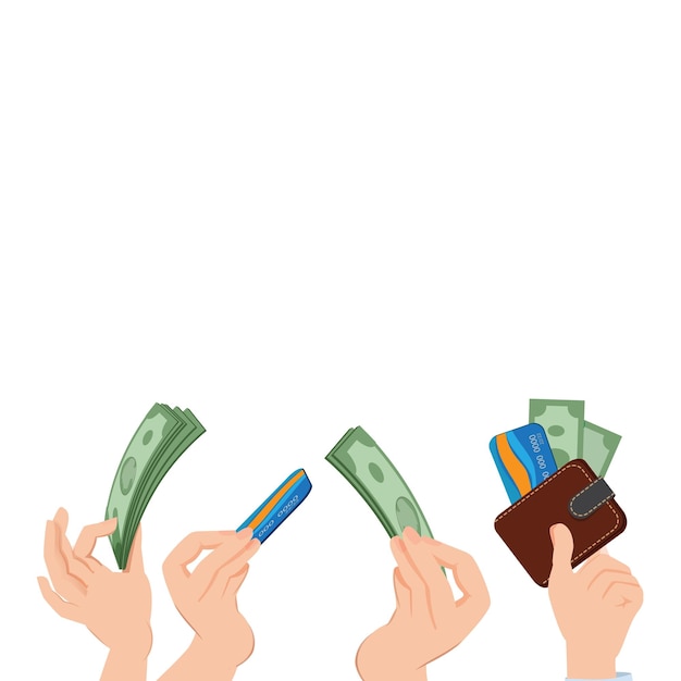 Dinero en manos tesoros humanos personas con dólares en manos concepto de negocio vectorial