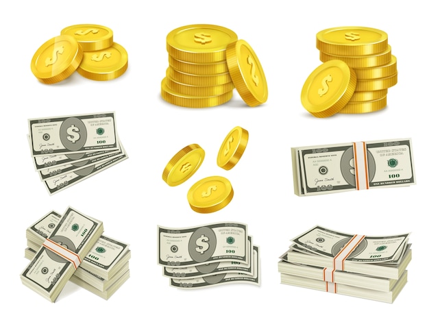 Dinero y moneda con monedas y billetes de dólar