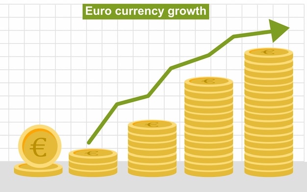 Vector dinero de la pila de monedas de euro. economía, finanzas, dinero, símbolo de inversión. crecimiento de la moneda.