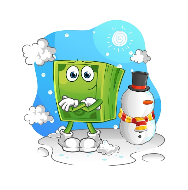 Dinero en vector de mascota de dibujos animados de personaje de invierno frío