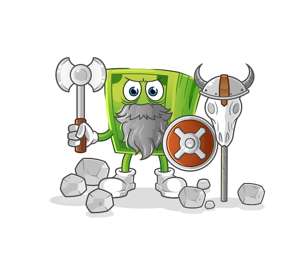 Dinero vikingo con una ilustración de hacha. vector de personaje