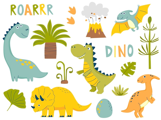 Dino ambientado en un sencillo estilo de dibujos animados dibujados a mano