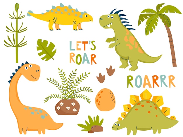 Dino ambientado en un sencillo estilo de dibujos animados dibujados a mano