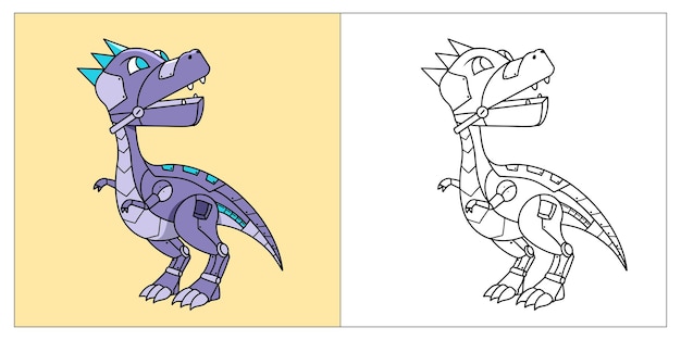 Dino robot mecha raptor o trex libro para colorear para niños estilo de dibujos animados 2d 1