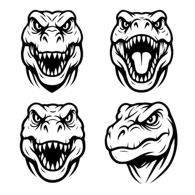Dinosaur mascot face collectionvector illustration