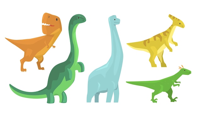 Dinosaurio animado de diferentes tipos Ilustración vectorial Conjunto de personajes de dibujos animados