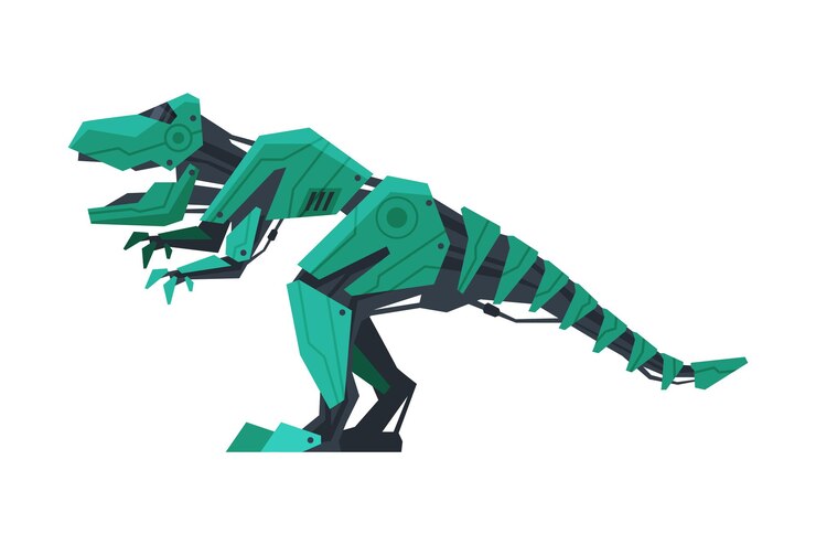 Vector dinosaurio animales robots prehistóricos inteligencia artificial animales robóticos ilustración vectorial en fondo blanco