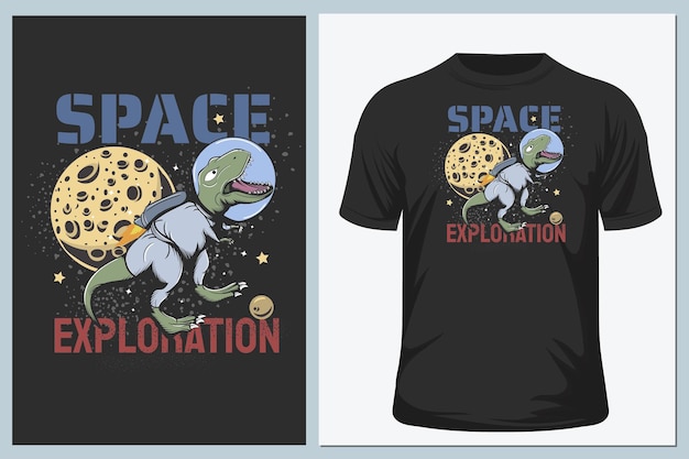 Dinosaurio astronauta y elementos de fondo espacial para camiseta y pegatina