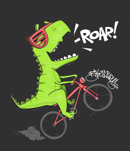 Dinosaurio en bicicleta. camisa estampada.