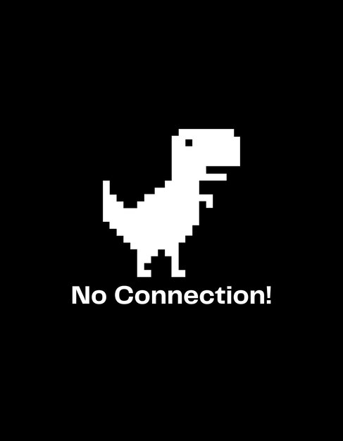 Vector un dinosaurio blanco con un fondo negro que dice que no hay conexión