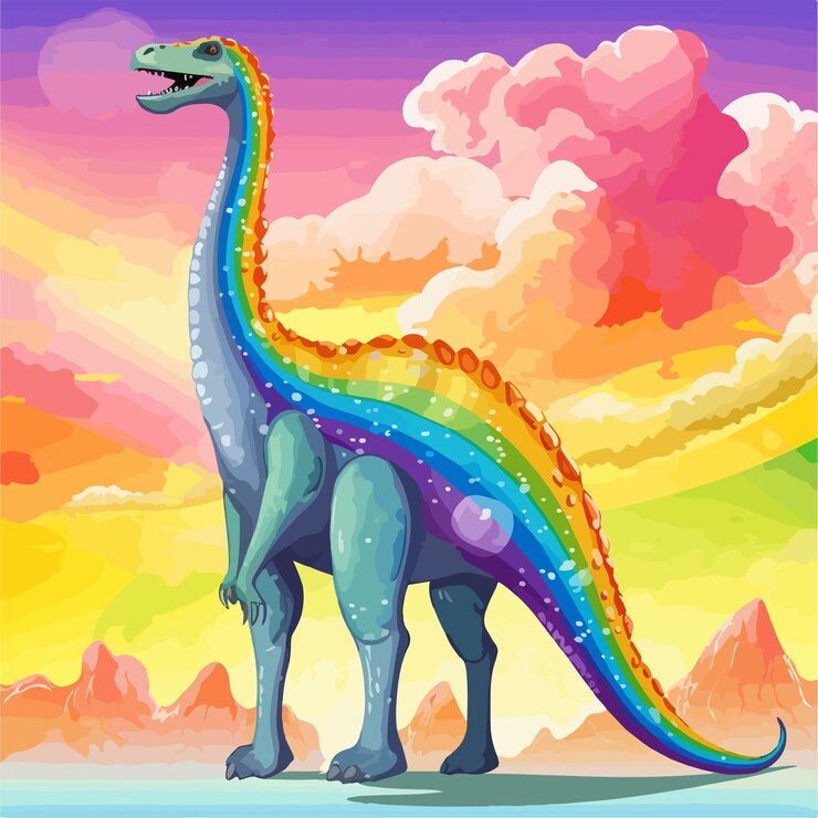 El dinosaurio Brachiosaurus en el fondo del gradiente del arco iris