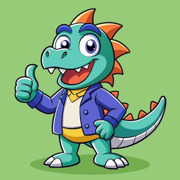 un dinosaurio con una chaqueta que dice "dinosaurio"