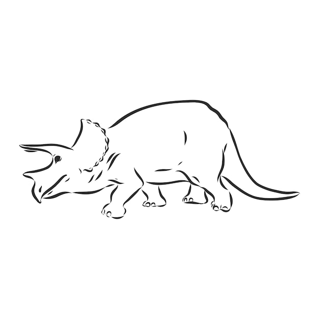 Dinosaurio Dibujado a mano. Ilustración de esbozo de vector de dinosaurio triceratops