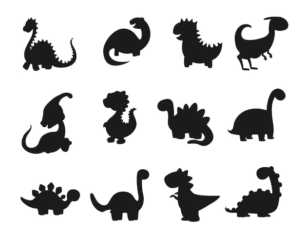 Dinosaurio dibujos animados animales colección de tijeras vector aislado silueta