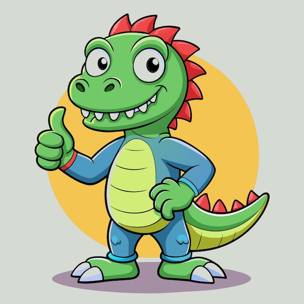 un dinosaurio de dibujos animados con una camisa verde que dice " pulgares hacia arriba "