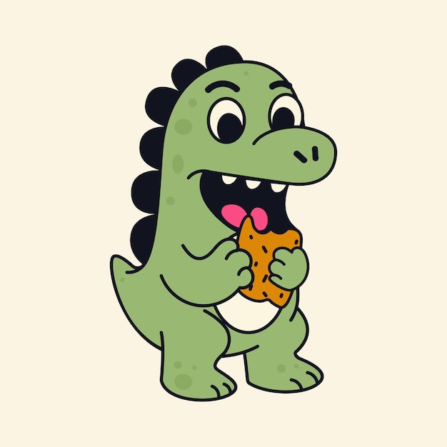 Dinosaurio de dibujos animados comiendo un bocadillo