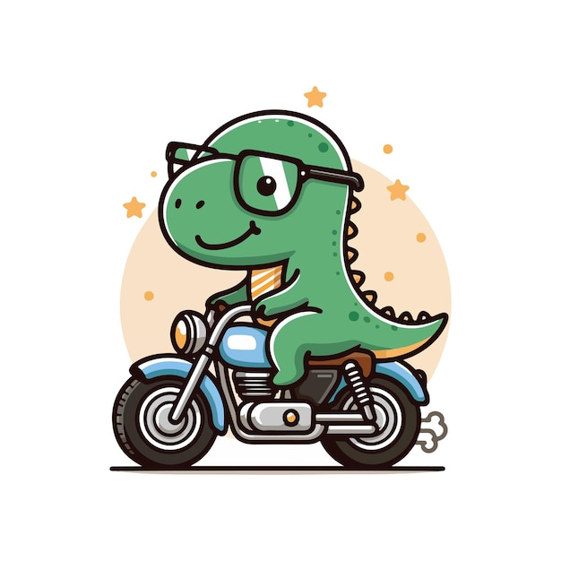 Vector un dinosaurio de dibujos animados encantador montando una motocicleta ilustración vectorial