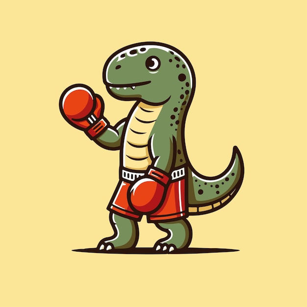 Un dinosaurio de dibujos animados jugando al boxeo ilustración vectorial