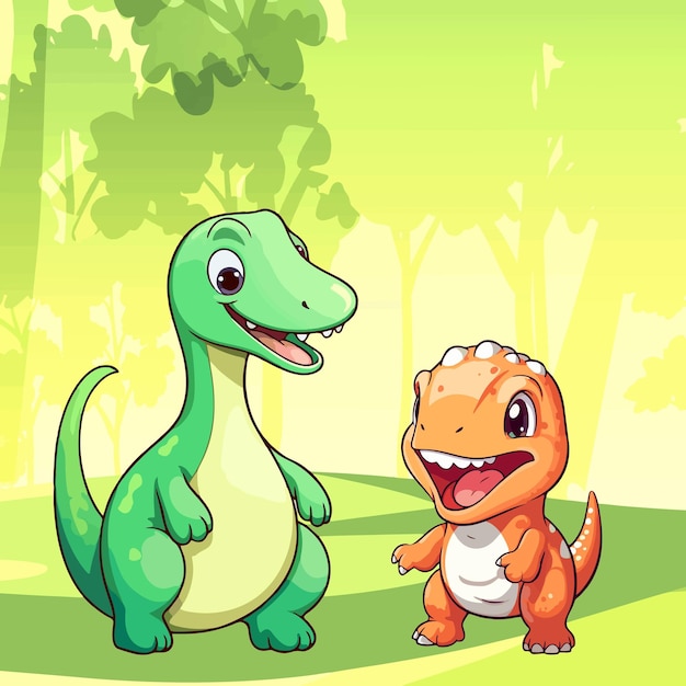 dinosaurio de dibujos animados vectoriales en el bosque