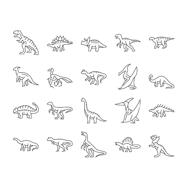 Dinosaurio dino animales lindos iconos conjunto vector