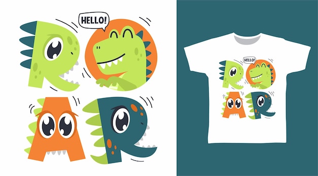 Vector dinosaurio con diseños de camiseta de tipografía de rugido.