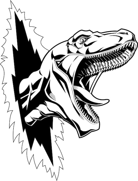 Vector dinosaurio enojado contorneado rompe el papel diseño gráfico vector ilustración dibujada a mano