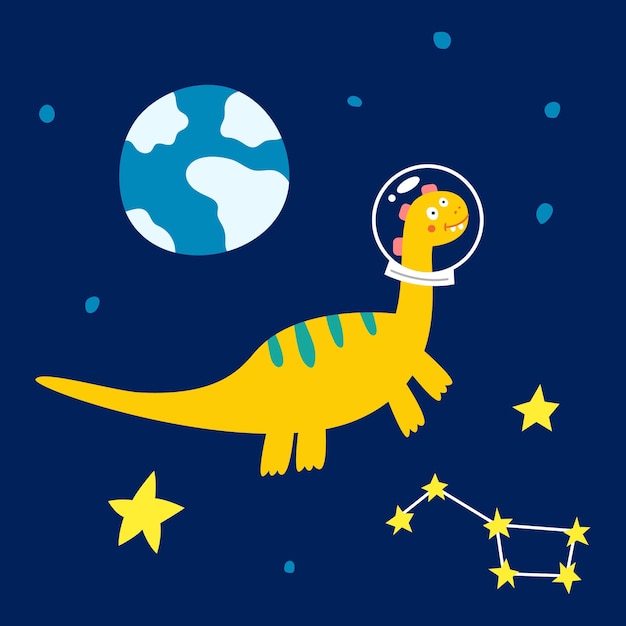 Vector dinosaurio espacial, ilustración vectorial para la moda infantil.