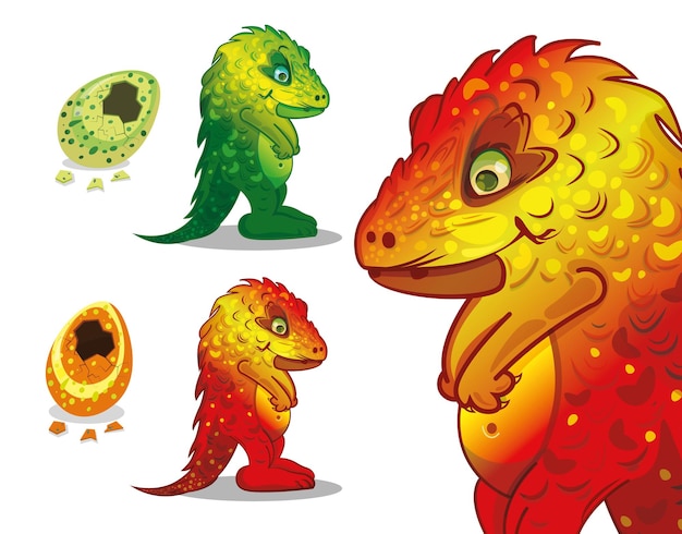 Vector dinosaurio estilizado nacido de huevo, cocodrilo verde, ilustración vectorial con gradiente