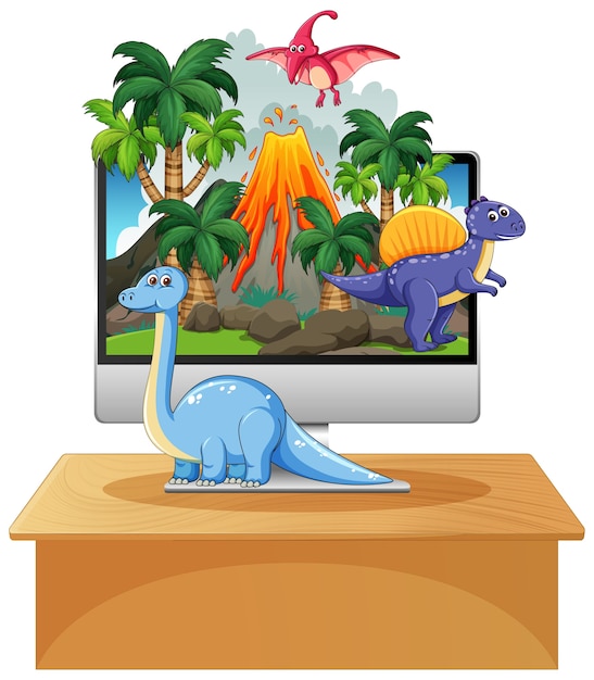 Vector dinosaurio en el fondo de la pantalla de la computadora