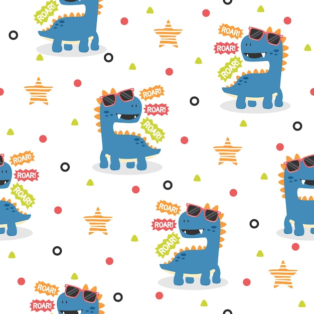 Dinosaurio fresco con concepto de diseño de patrón de vector de dibujos animados de gafas