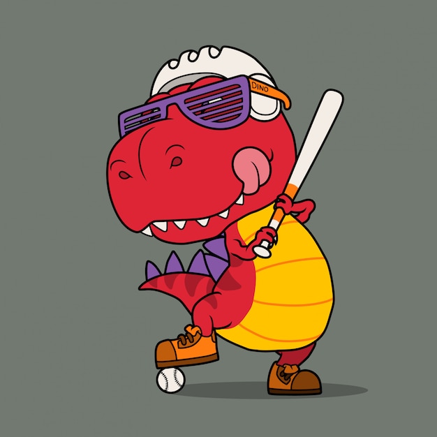 Vector dinosaurio fresco jugando béisbol.