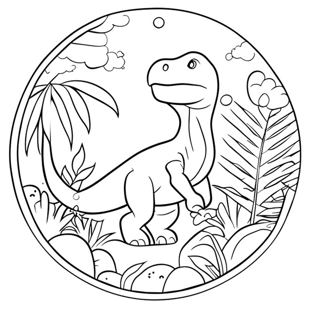 Vector dinosaurio en la jungla ilustración vectorial de línea de arte