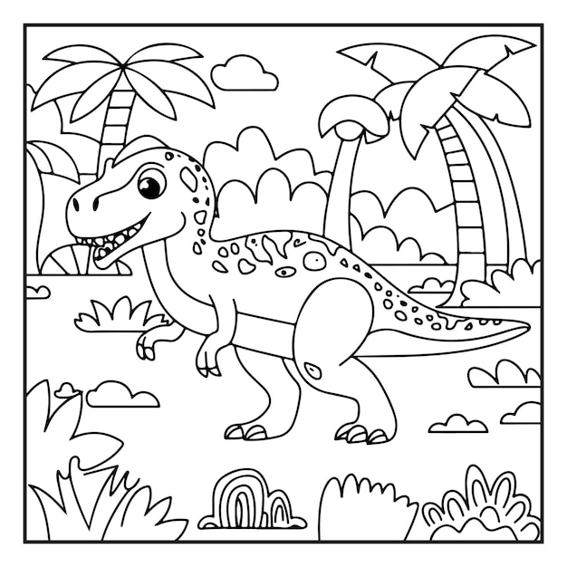Dinosaurio lindo Amplificador en negrita Libro de colorear fácil Esta página presenta encantadoras ilustraciones de dinosaurios