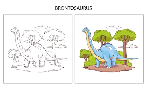 Dinosaurio lindo dibujado a mano para colorear página brontosaurio