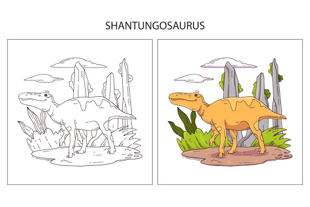 Dinosaurio lindo dibujado a mano para colorear página Shantugosaurus