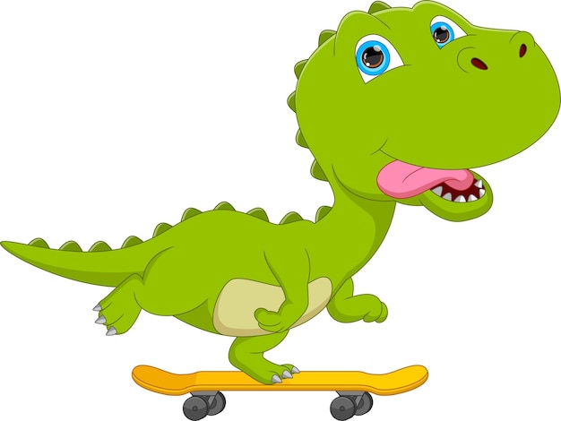 Dinosaurio lindo de dibujos animados jugando patineta