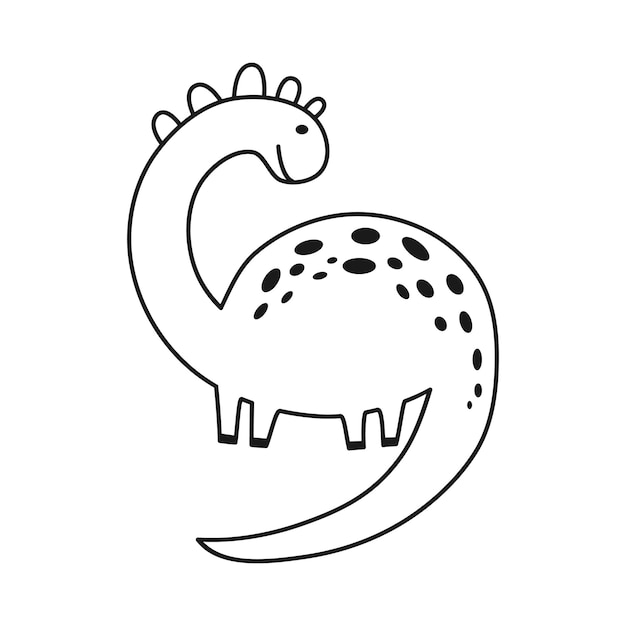 Dinosaurio lindo en estilo incompleto de contorno Dino de dibujos animados divertido Doodle de vector dibujado a mano para niños
