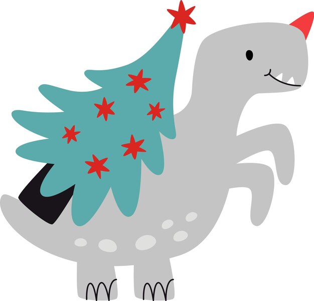 Dinosaurio llevando árbol de Navidad